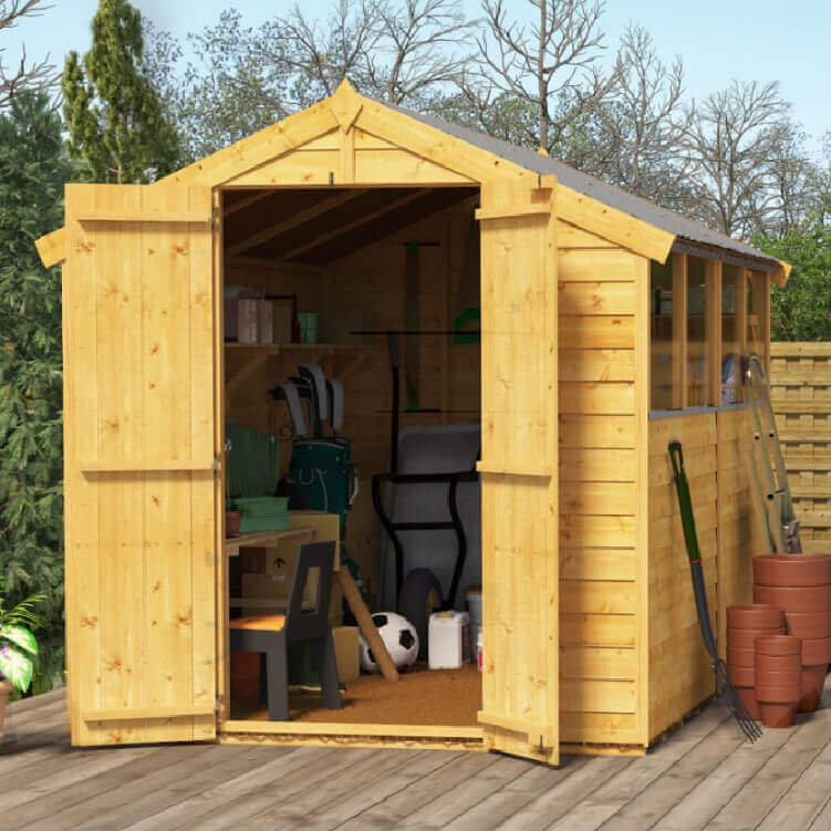 BillyOh 8x6 Keeper Overlap Apex Windowed Double Door Shed 