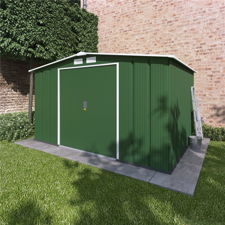 8x10 Partner Apex Metal Shed Double Door Green Billyoh