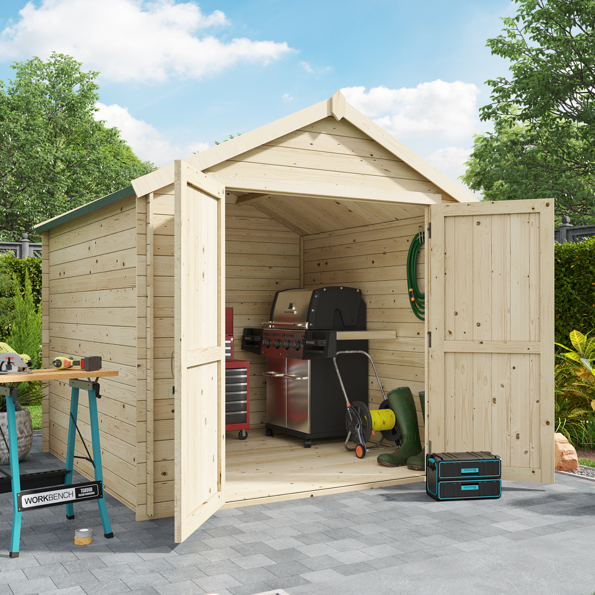 Billyoh Pro Apex Log Cabin W2 1m X D3 3m 28mm Tongue Groove Walls Wide Door Log Cabin Shed