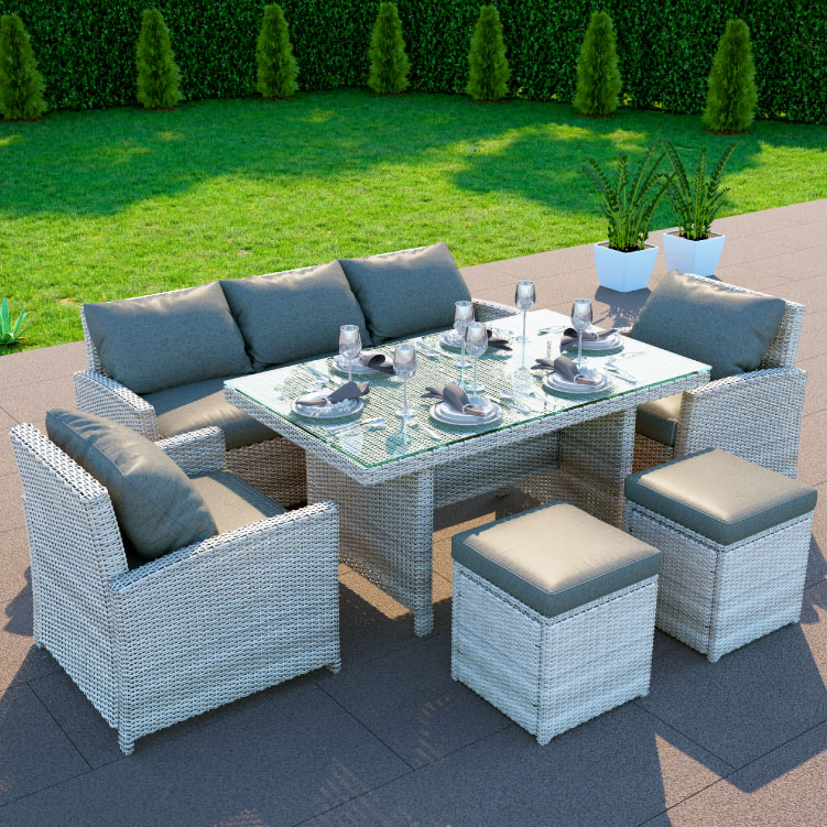 Click to view product details and reviews for 7 Seater Rattan Outdoor Garden Dining Sofa Set Grey Billyoh Minerva.