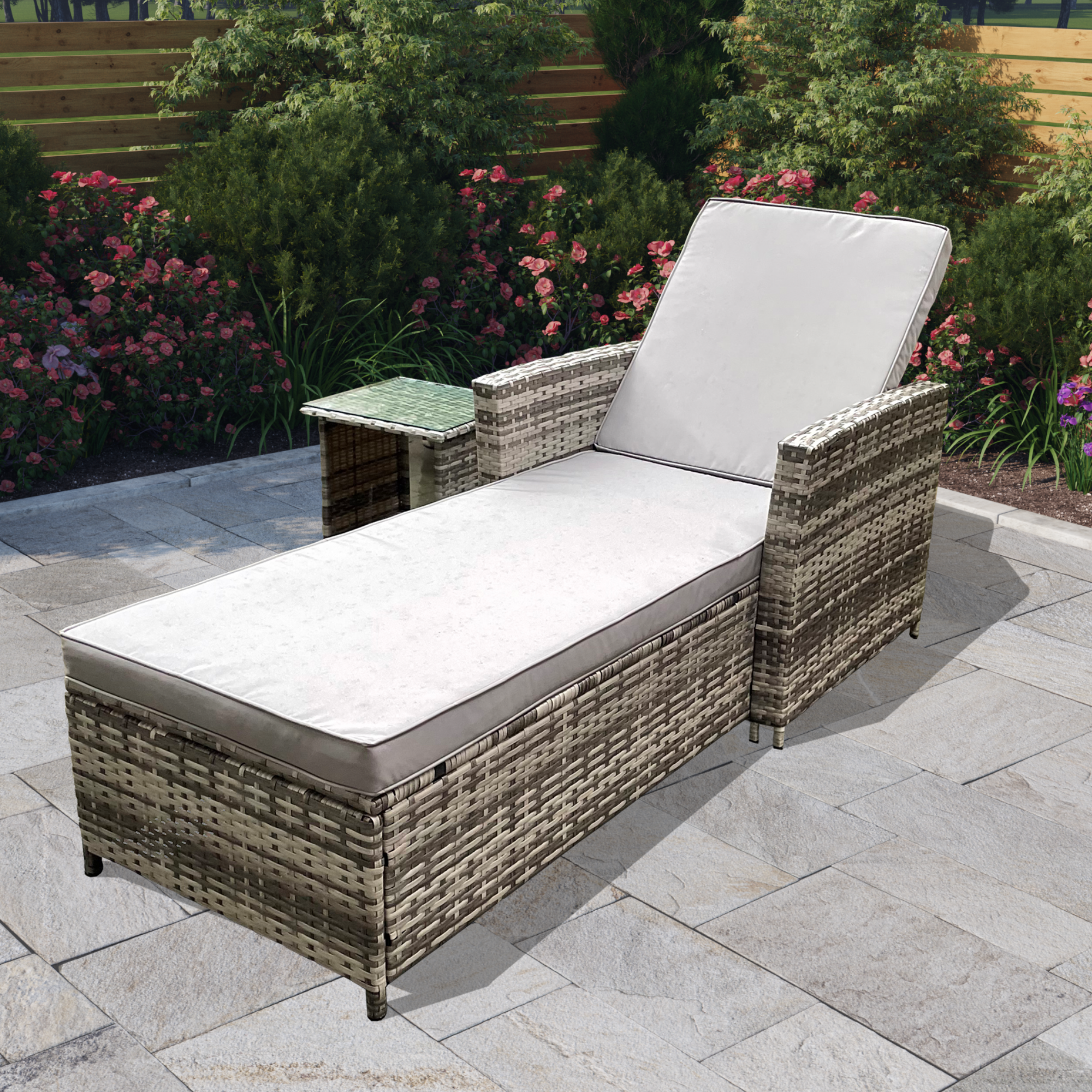 Billyoh Asti Rattan Sun Lounger With Small Table Grey Sun Lounger With Side Table